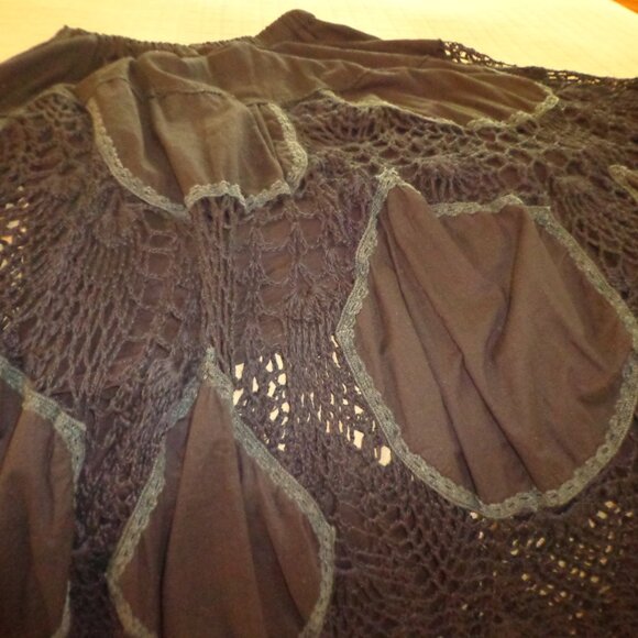 Karen Kane Boho Peasant Crocheted Maxi Skirt M Black Elastic Waist - Picture 7 of 14